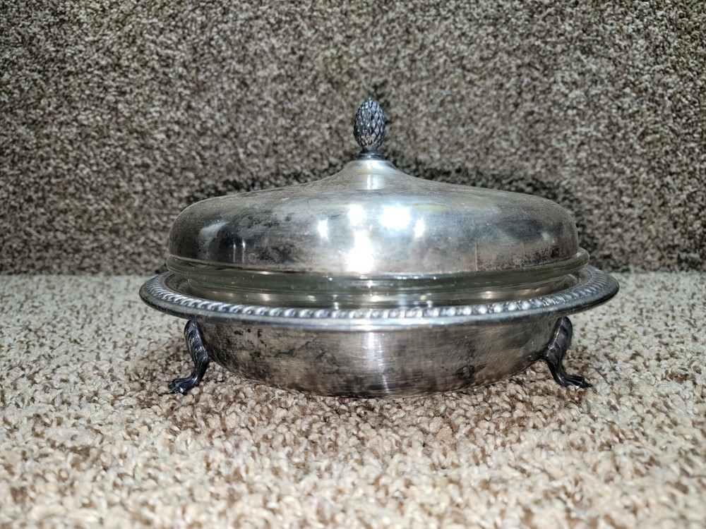 VTG - Sheffield USA Silver Plate Covered Server w/ Pyrex Insert