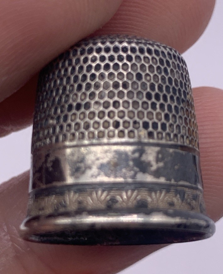 Sterling Silver Size 10 Vintage Thimble Sewing Etched