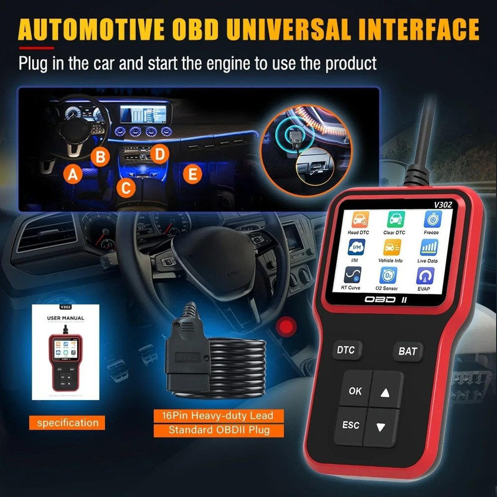 OBD2 Scanner Car Code Reader Diagnostic Tool EOBD Check Engine Light Live Data