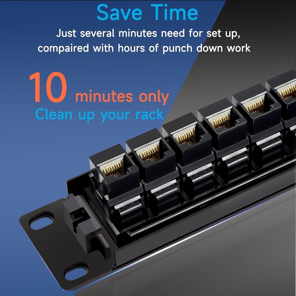 24 Port RJ45 Patch Panel Cat6 Feed Through, Coupler Network Panel 19 Inch, In...