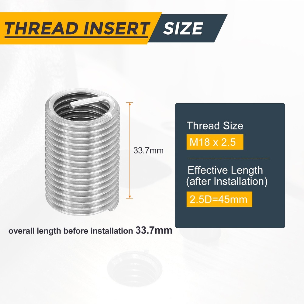 5pcs Wire Thread Inserts M18 x 2.5 x 2.5D Metric Helical Threaded Sleeve