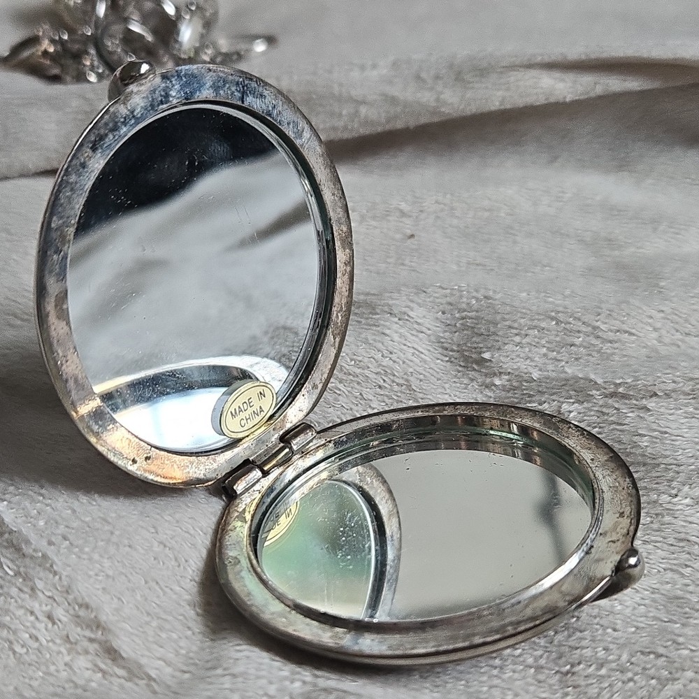 Sterling Silver Ornate Floral Compact Mirror with Engraved Initials BAB