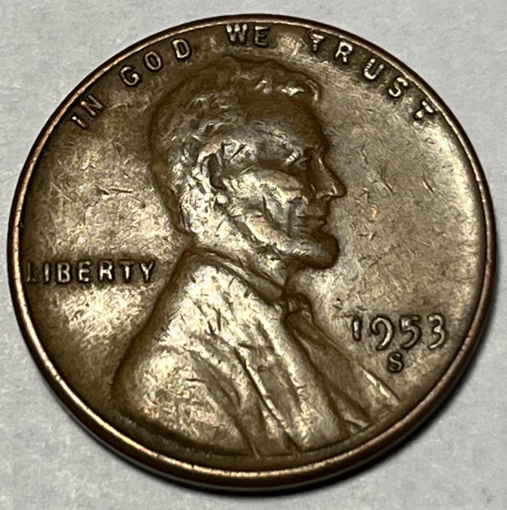 1953 S Lincoln Wheat Cent  Date Error Filled "5" Die Chip Mint Error