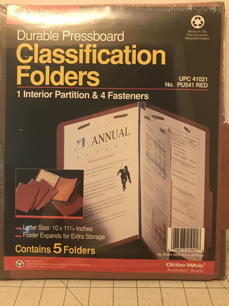 Durable Pressboard Classification Folders 5-Pack Red **NEW** -10003-