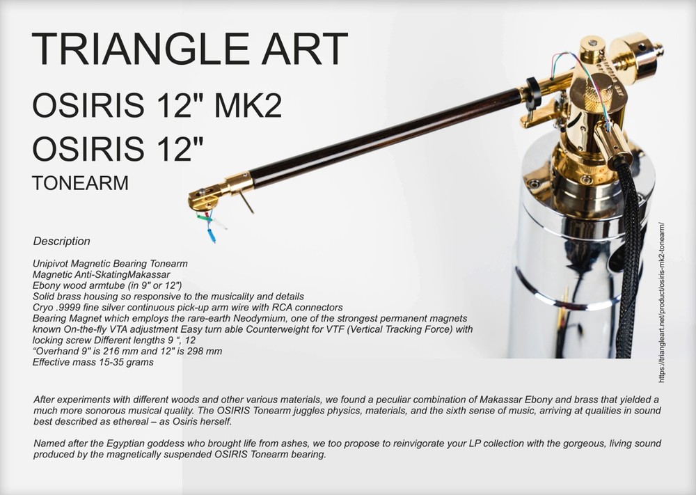Triangle Art Osiris & Osiris Mk2 12" Tonearm Cartridge Alignment Protractor