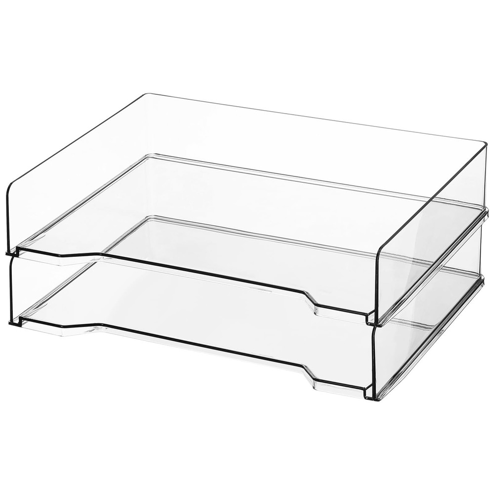 DoubleFill 2 Pcs Stackable Letter Tray Rectangular Plastic Desk Organizer 13 ...