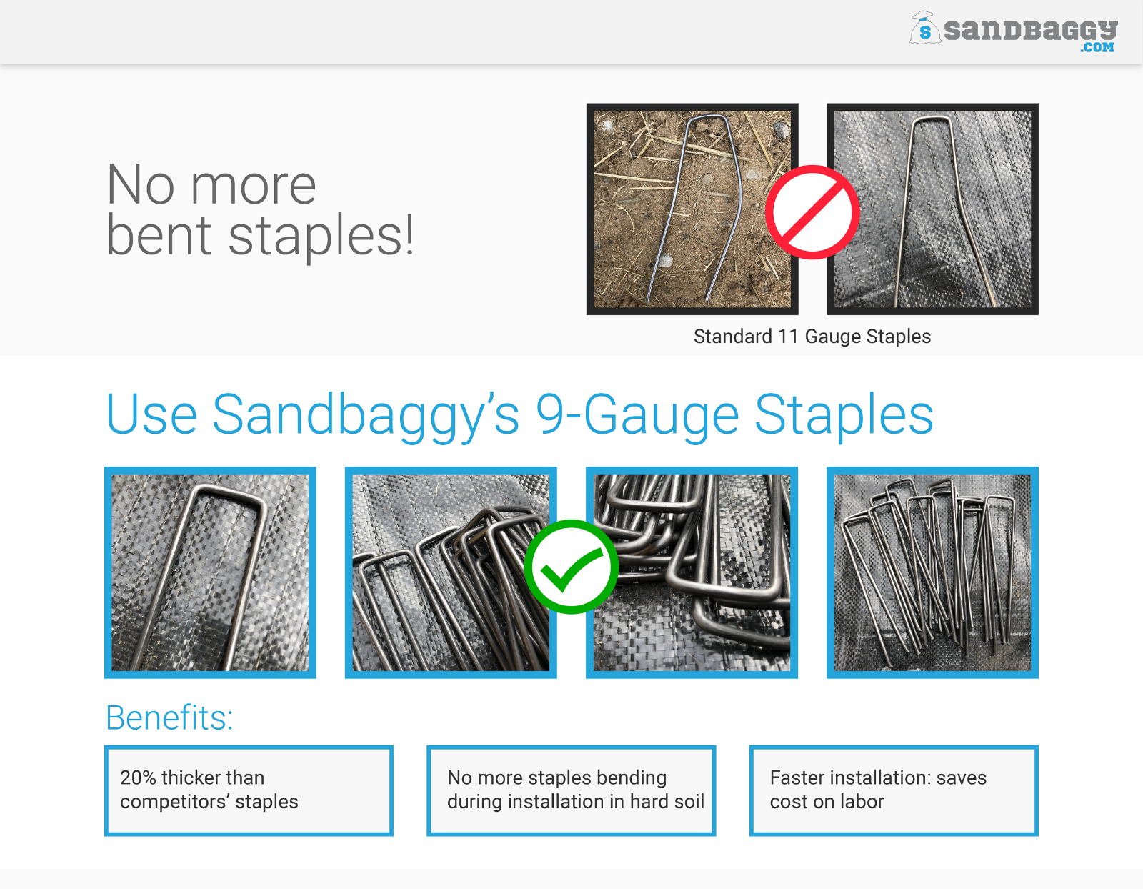 Sandbaggy 9 GAUGE Landscape Staples - 20% Thicker - SOD Staples Garden Stakes