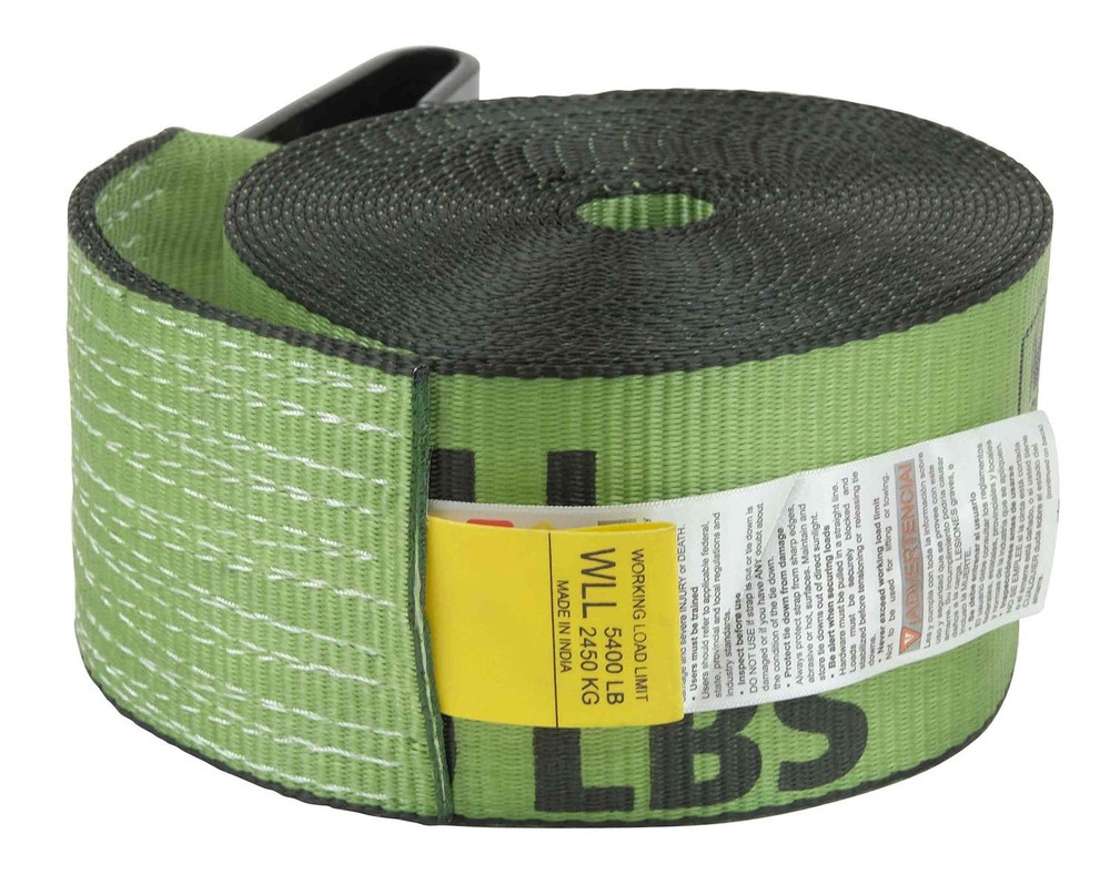 (20 Pack) 4" Winch Strap with Flat Hook - Green