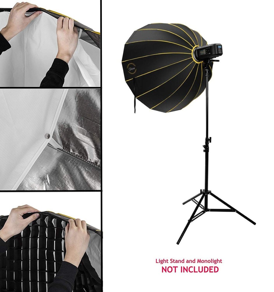 Glow EZ Lock 38" Deep Parabolic Quick Softbox, 16-Sided black, silver