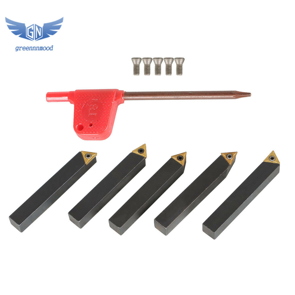 5Pcs 3/8" Lathe Indexable Carbide Insert + Turning Tooling Bit Holder Set