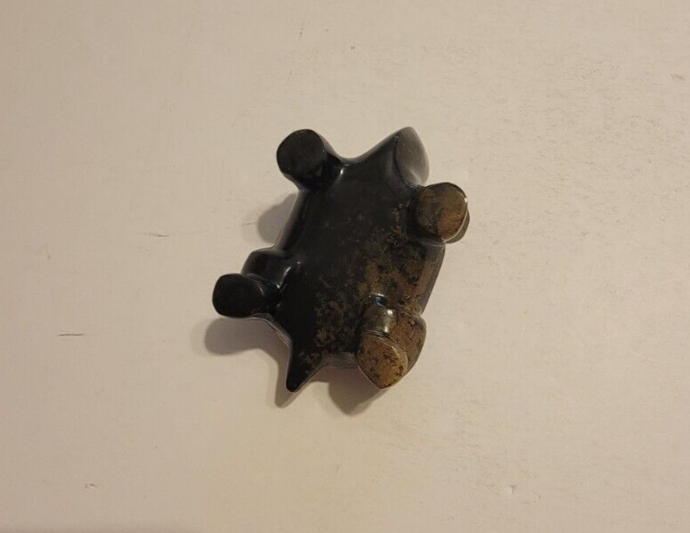COLLECTIBLE 5-INCH BLACK STONE & ABALONE SHELL TURTLE NICE!