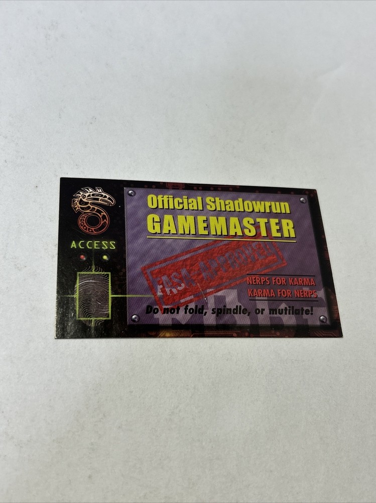 FASA Official SHADOWRUN Gamemaster Approved ID Card J2