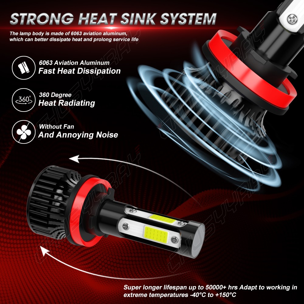 9005 H11 LED HEADLIGHT KIT Combo Bulbs 10000K High&Low Beam Super Bright White