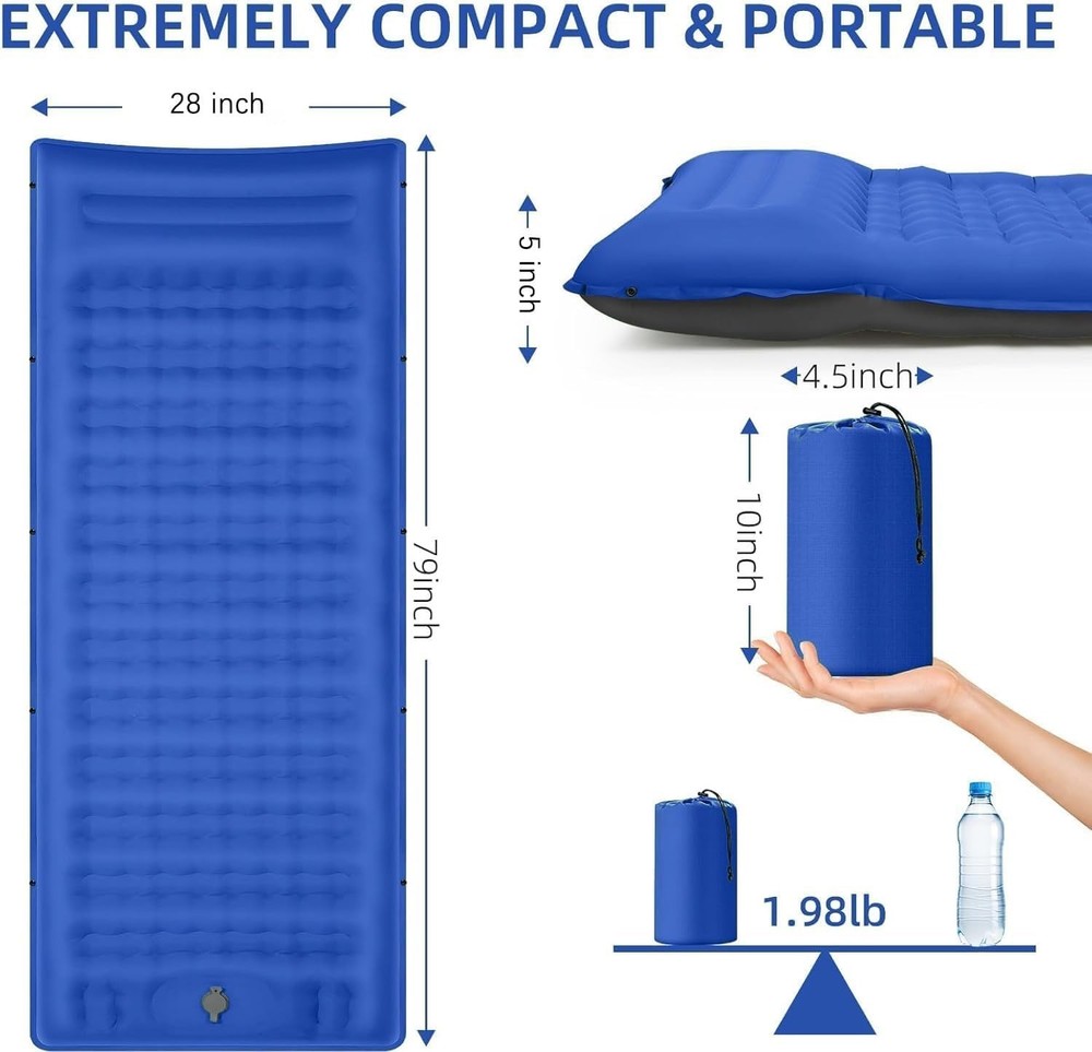 Inflatable Camping Sleeping Pad with Pillow & Pump - 5" Thick, Lightweight Ma...