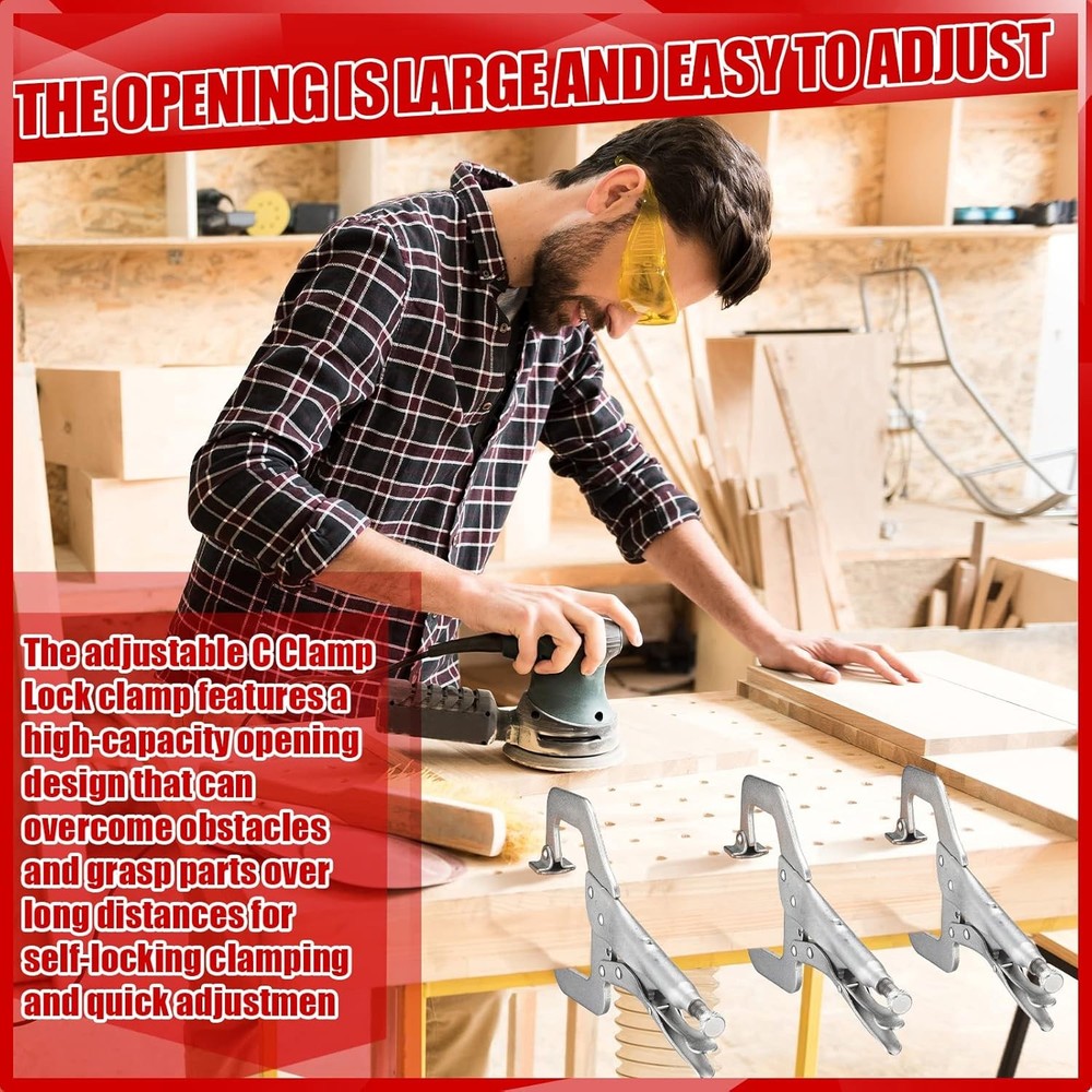 10 Pcs Locking C Clamp, Locking Pliers Adjustable Welding Clamp with Regular Tip