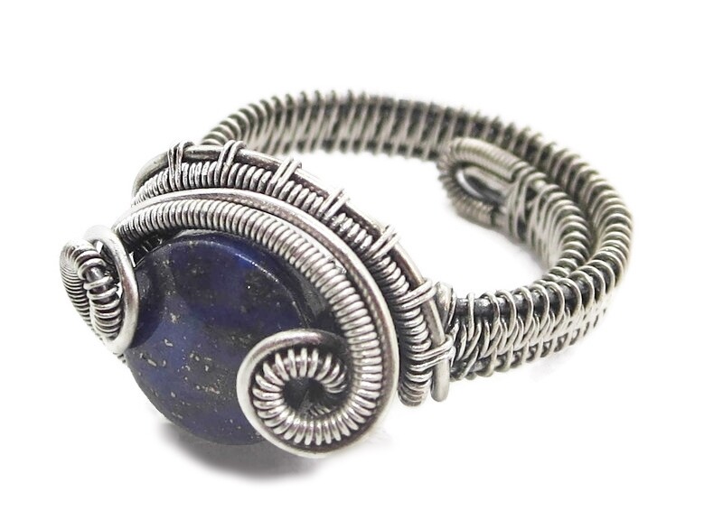 Adjustable Lapis Lazuli Wire-Wrapped Ring in Sterling Silver