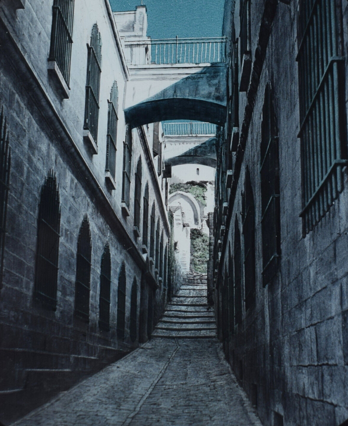 Photo JERUSALEM VIA DOLOROSA AT NIGHT ISRAEL C1890 Magic Lantern Slide