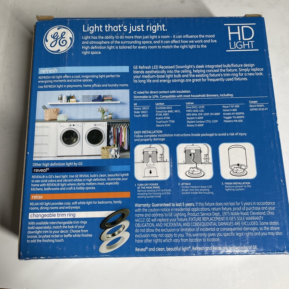 GE Refresh LED 4" White Round Dimmable Energetic Daylight