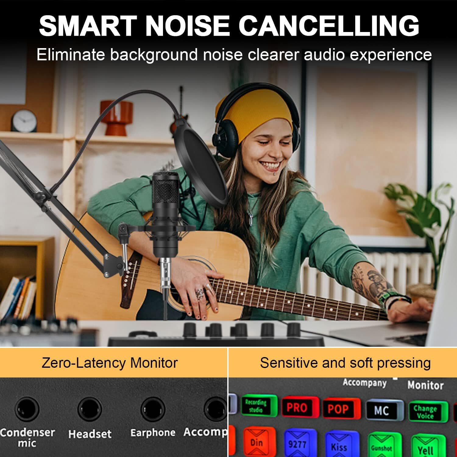 Complete Home Studio Recording Kit Mixer Condenser Microphone for Music Podcast