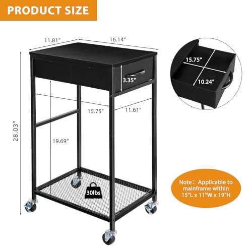 PC Stand 2 Tier Computer Tower Stand with Drawer Mobile Computer Cart Black