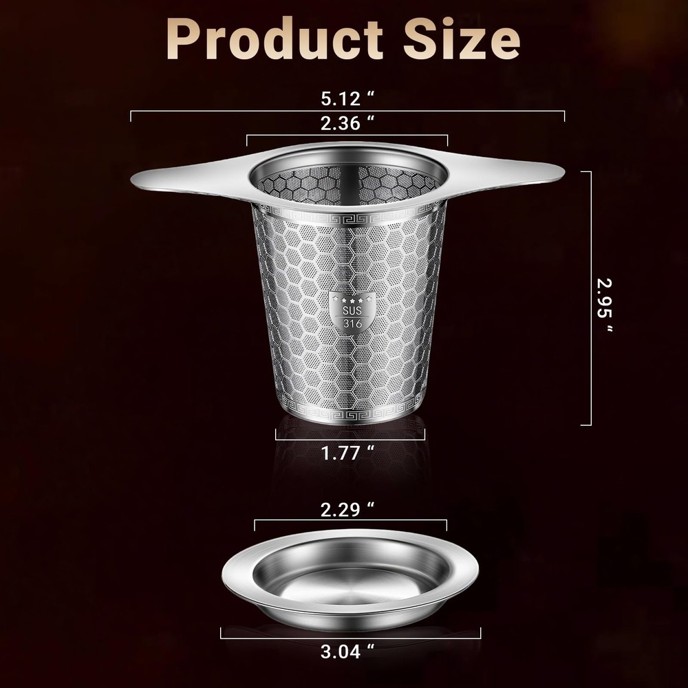 316 Stainless Steel Tea Infuser - 2 Pack, Fine Mesh, Hexagonal Mesh Pattern W...