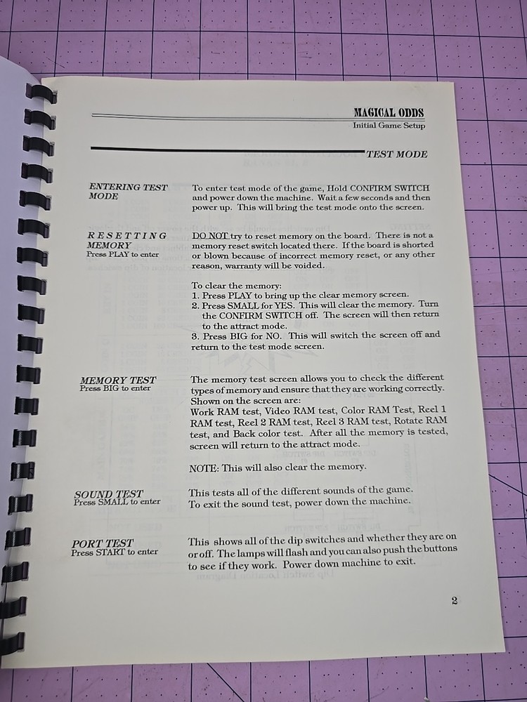 MAGICAL ODDS arcade manual Sigma Enterprises