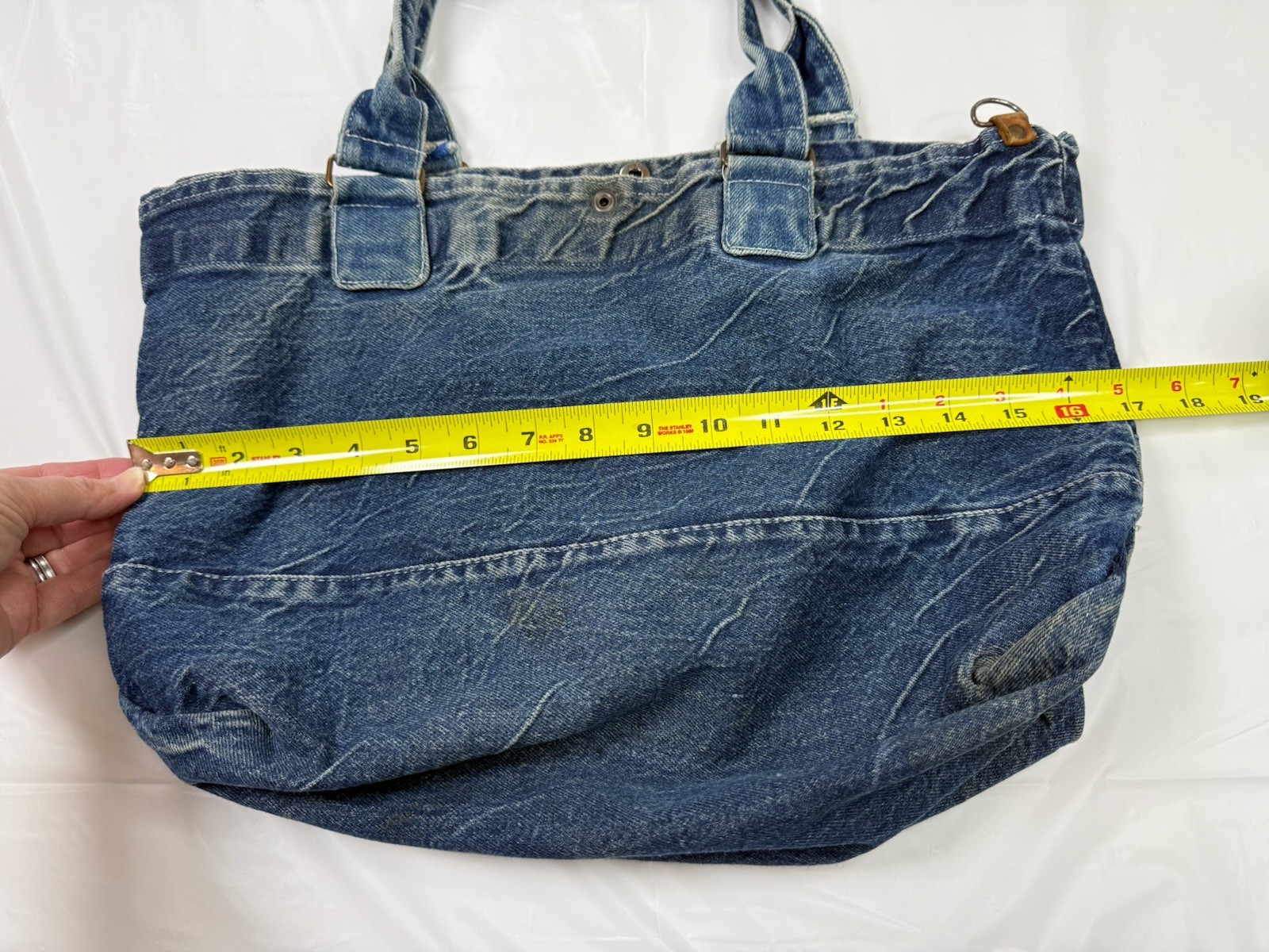 Vtg Mickey Mouse Denim Bag Purse Brown Leather Pouches 90s Disney Core Disneyana