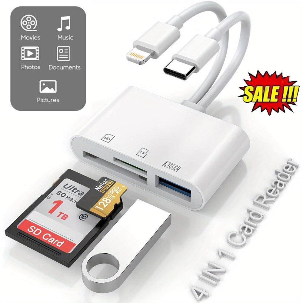 4-in-1 OTG Adapter USB3.0 SD/TF Card Reader for iPhone/iPad/Android/PC Plug&Play