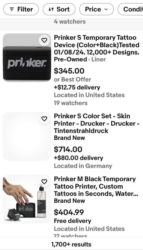 New Sealed Prinker S Color 3-D Custom Temporary Tattoo Device