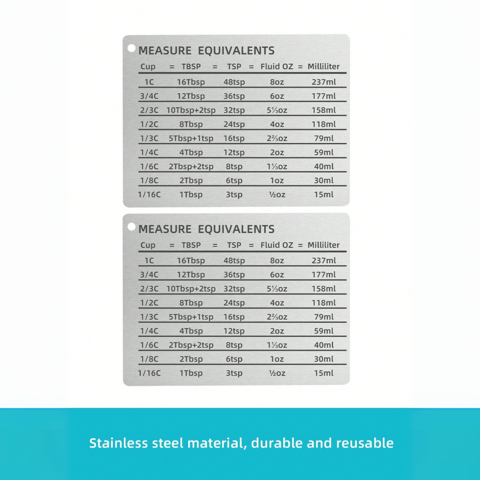 Stainless Steele Kitchen Conversion Chart Fridge Magnet Cooking Measurement Tool
