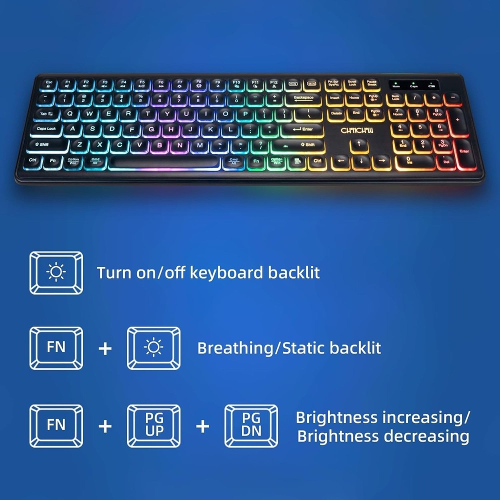 Wireless Keyboard and Mouse Combo Backlit - Compact Quiet Keyboard with RGB M...