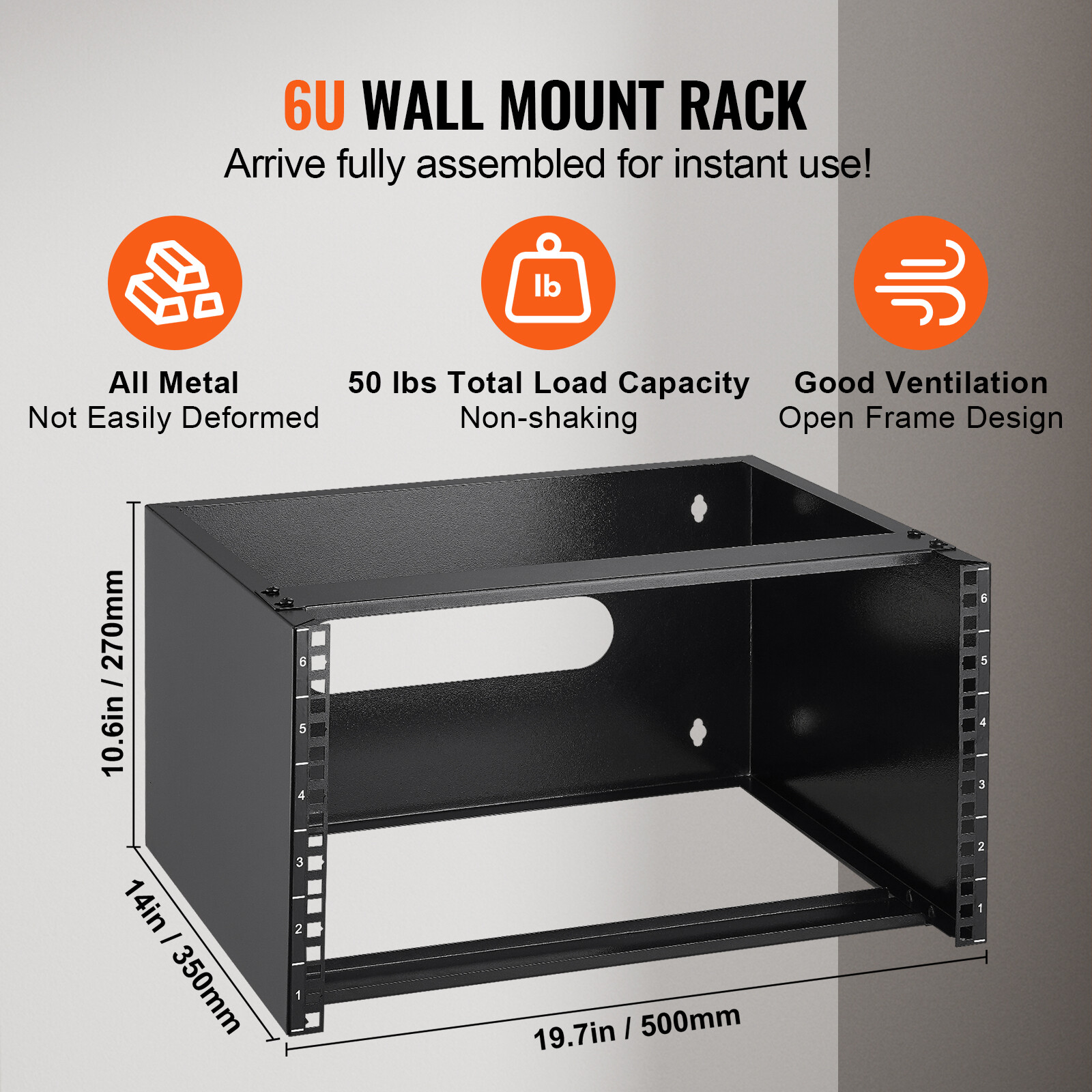 VEVOR 6U Wall-Mount Open Frame Network Rack 14 Inch Depth Server Rack 50lbs