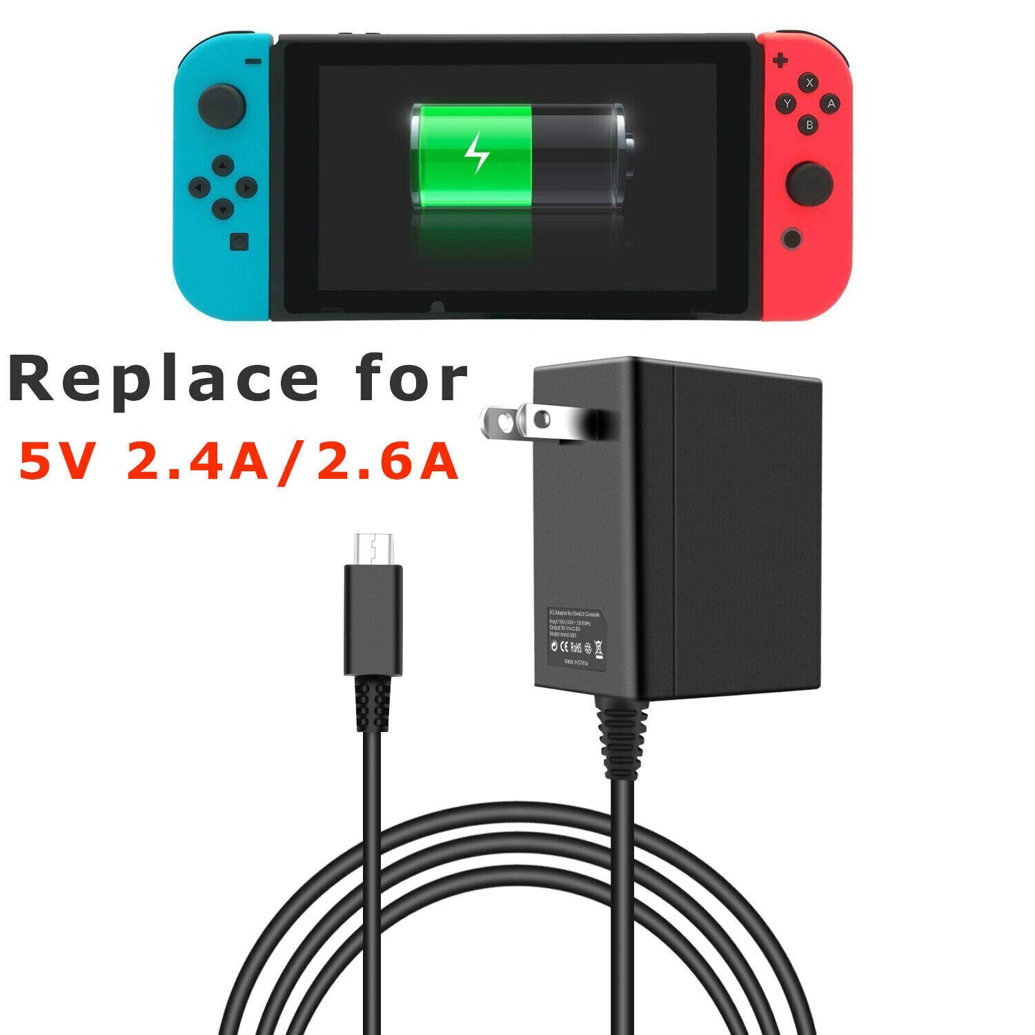 AC Adapter Power Supply for Nintendo Switch Wall & Travel Charger Plug Cord