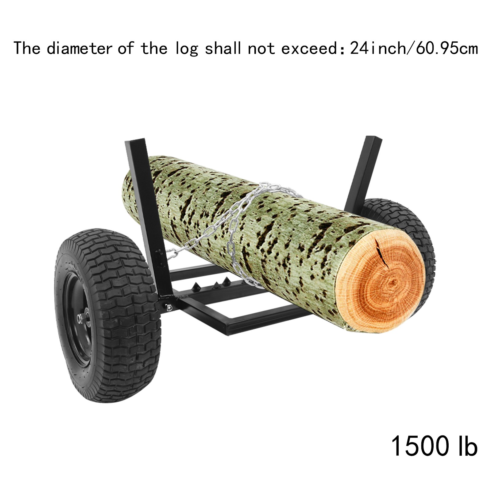 1500 LBS Capacity Log Skidder Heavy Duty Log Holder Log Dolly with Chain Black