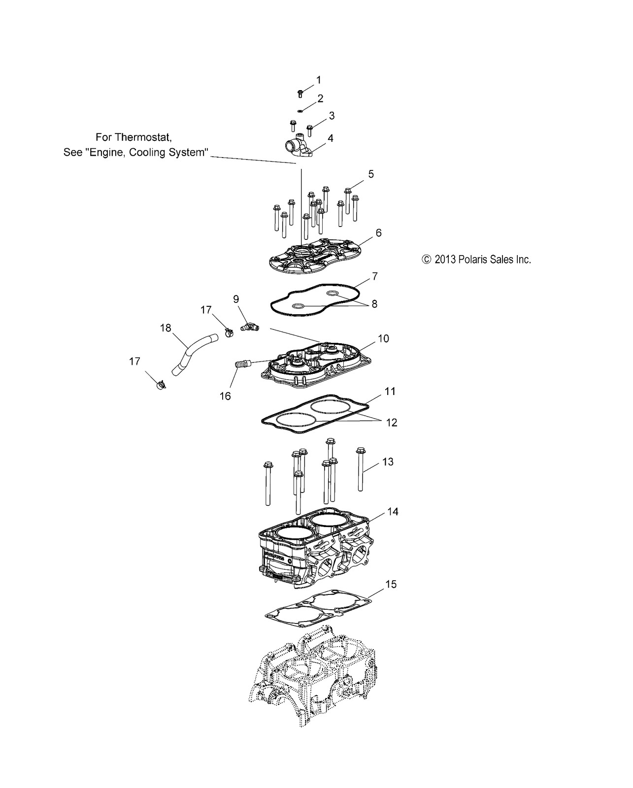 Polaris Head Cylinder, for Snowmobile Models, Genuine OEM - 3022214