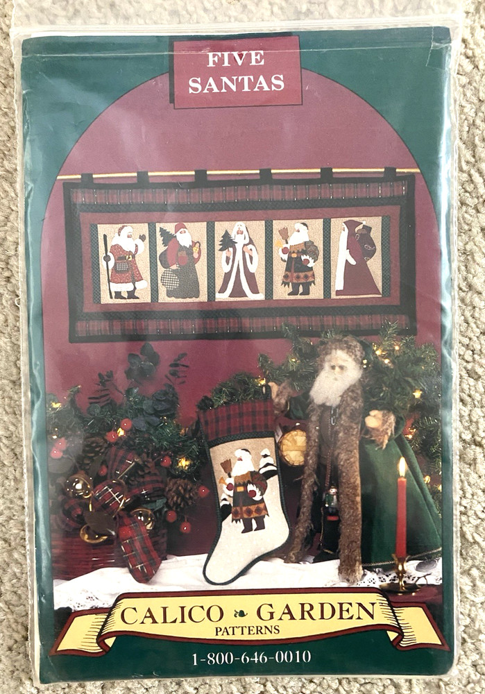 Calico Garden Pattern Five Santas Quilt & Stocking Pattern with Instructions