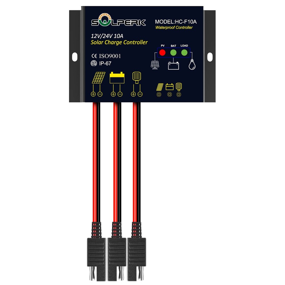 SOLPERK 10A Solar Charge Controller Waterproof Solar Panel Controller 12V/24V...