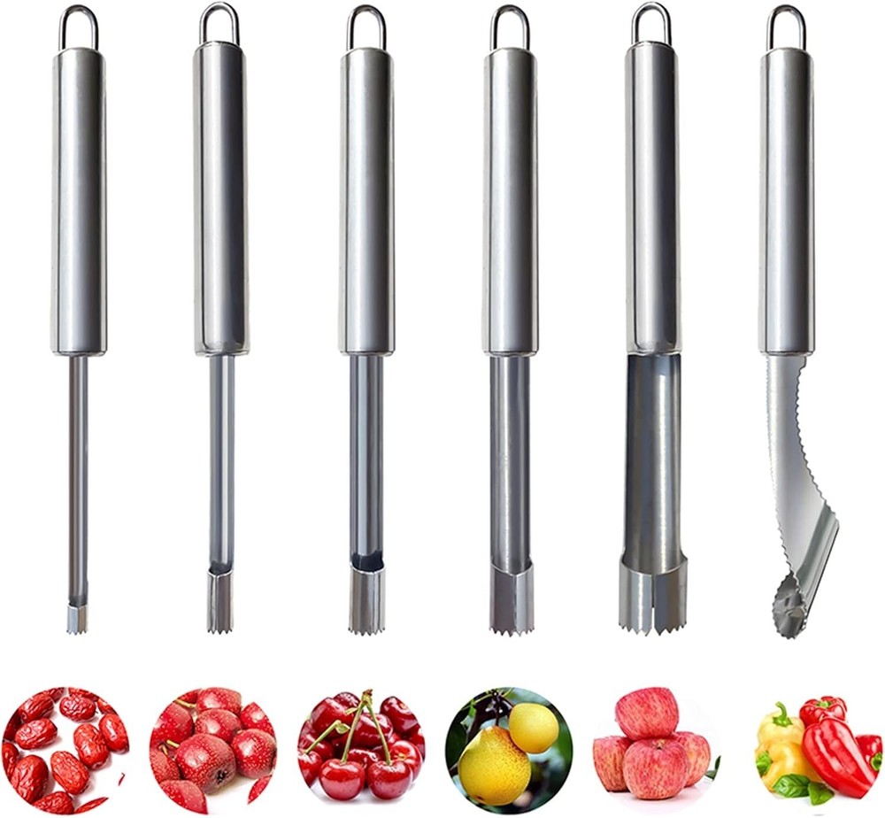 6 Pieces Corer and Pitter Fruit & Vegetable Multi-Function Stainless Corer an...