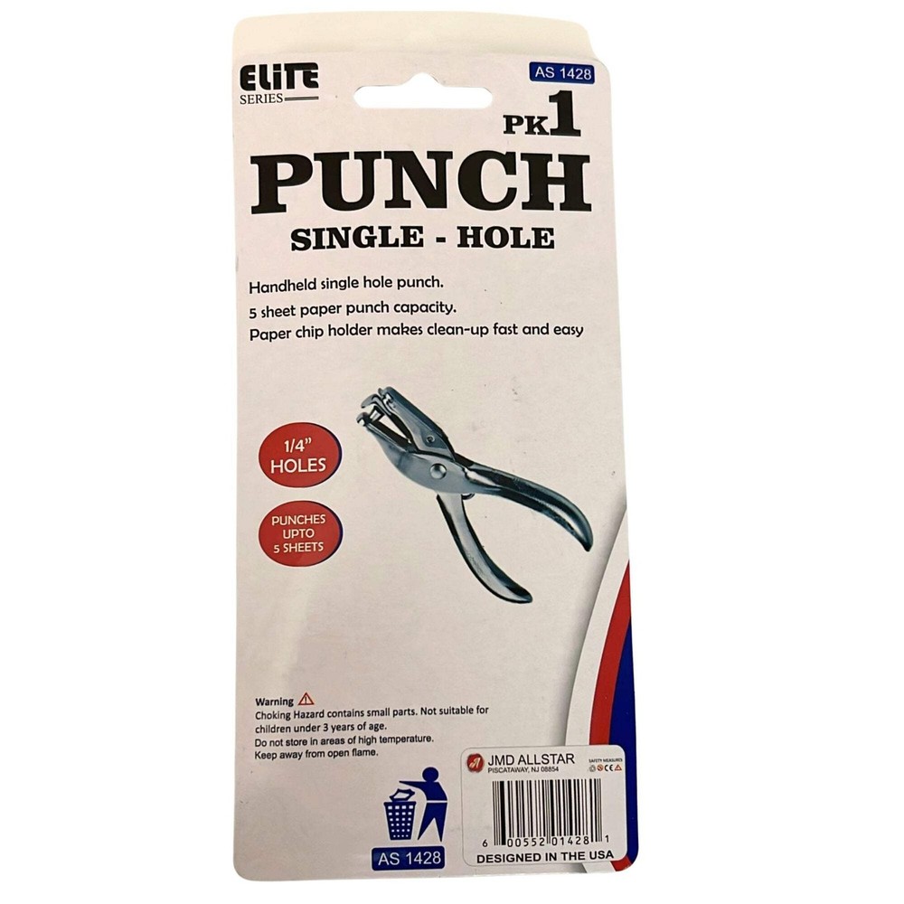 Single Hole Punch 5 Sheet Capacity 1/4" Hole: 1 Pack