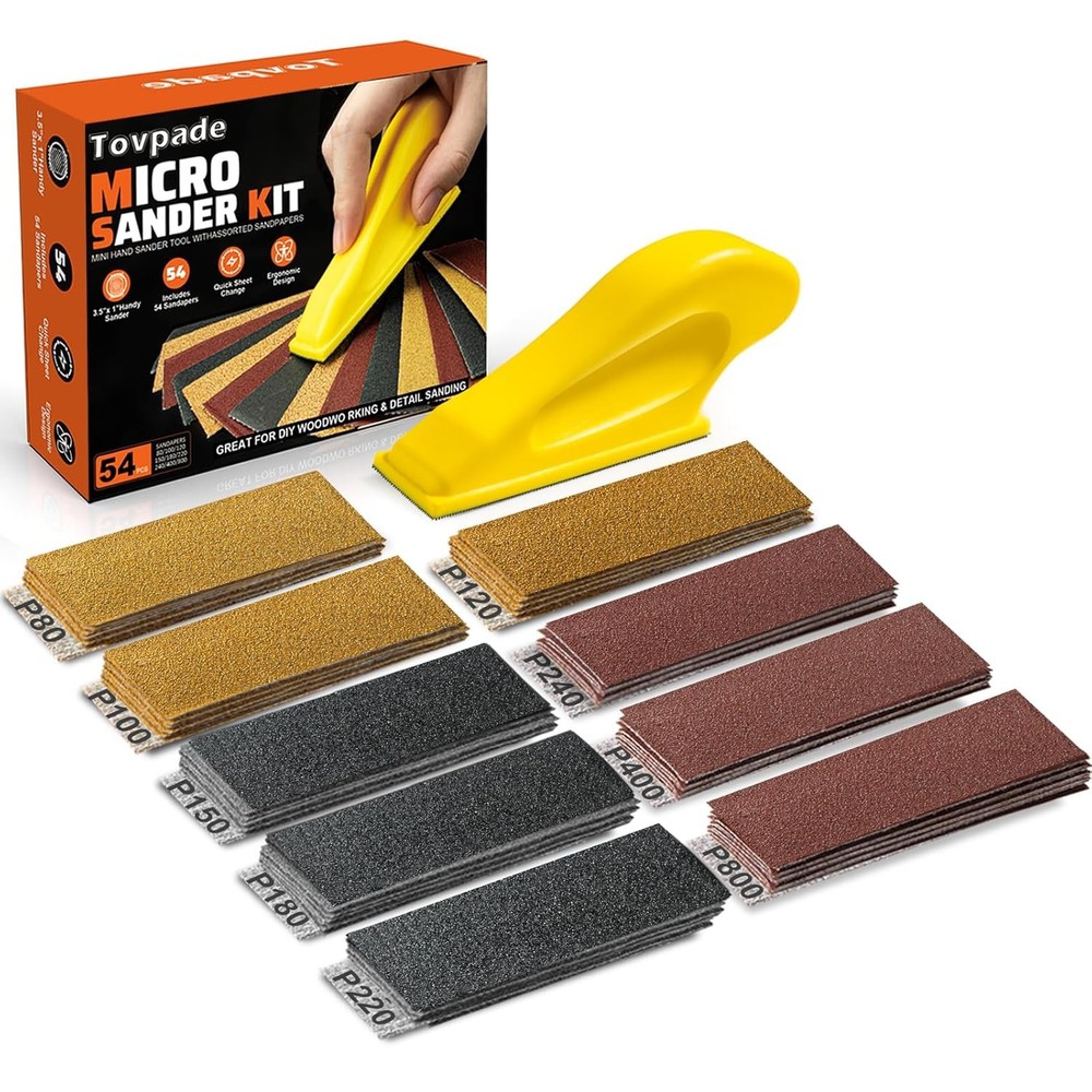 54PCS Premium Micro Sander, Detail & Mini Sander Block – Precision Small Hand Sa