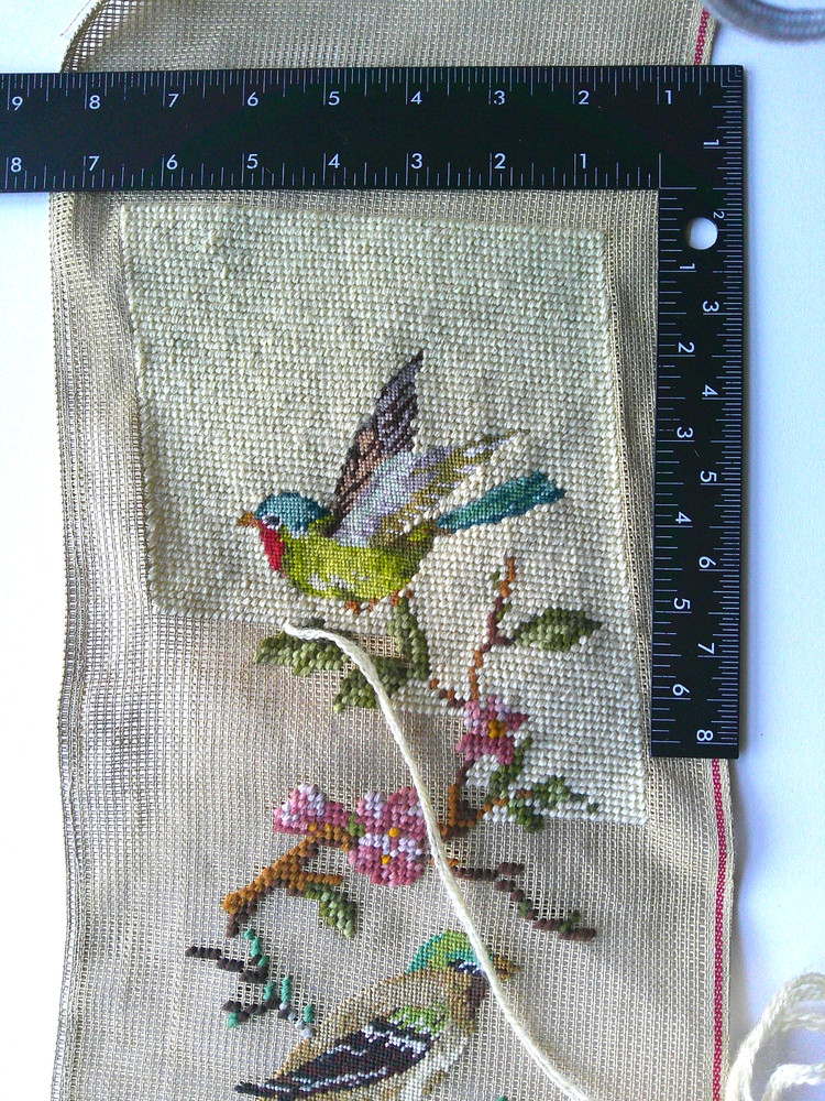 BIRDS Preworked canvas bell pull salvage project