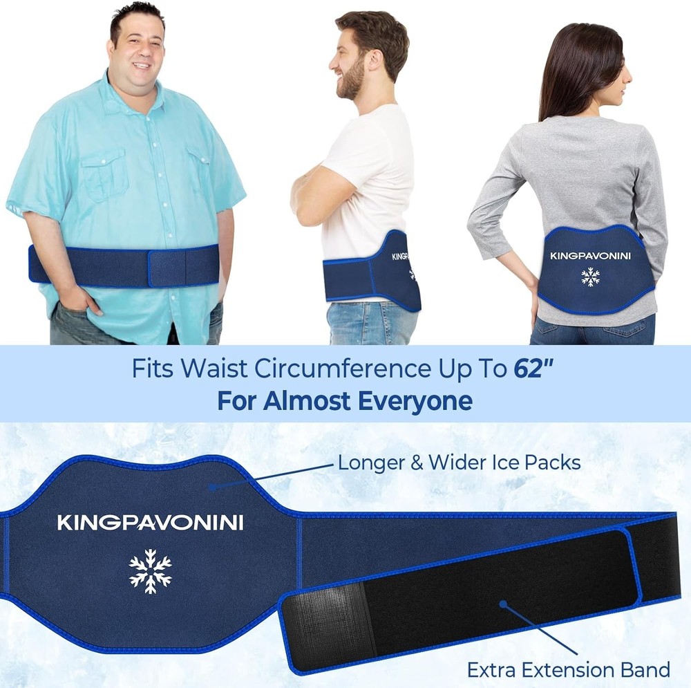 Extra Large Back Ice Pack 2-Pack with Extension Strap for Lumbar Sciatica Relief