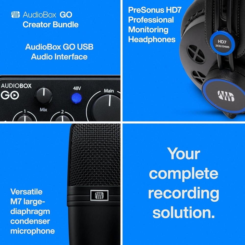 Professional Audio Recording Bundle with USB Interface & Studio One Software