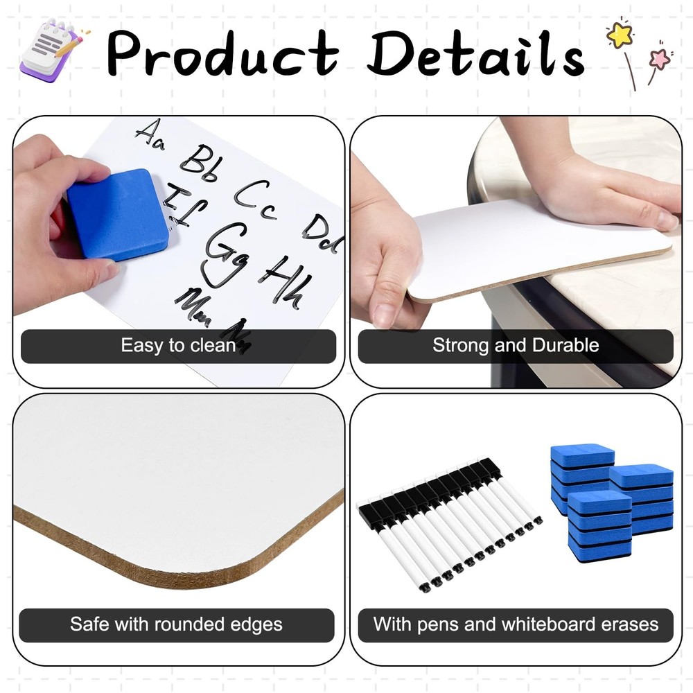 12-Pack Dry Erase Boards 5" x 7" Double-Sided Mini Whiteboard Set – Includes ...