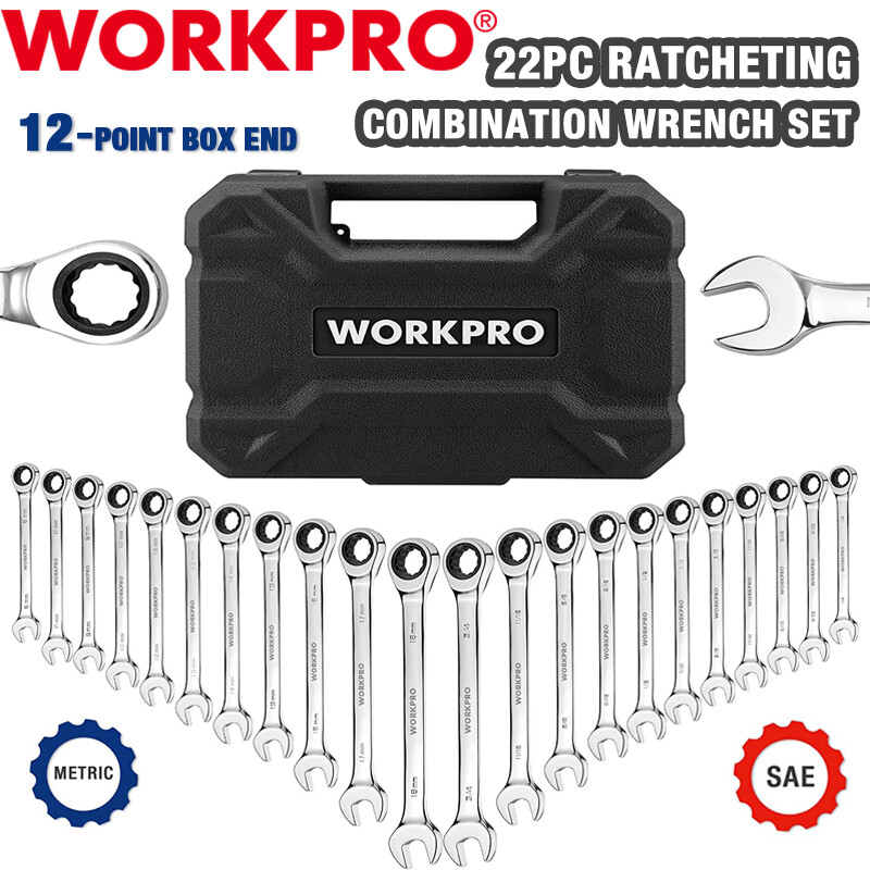 WORKPRO 22PCS Ratcheting Combination Wrench Set 12Point Combo Ratchet Wrench Set