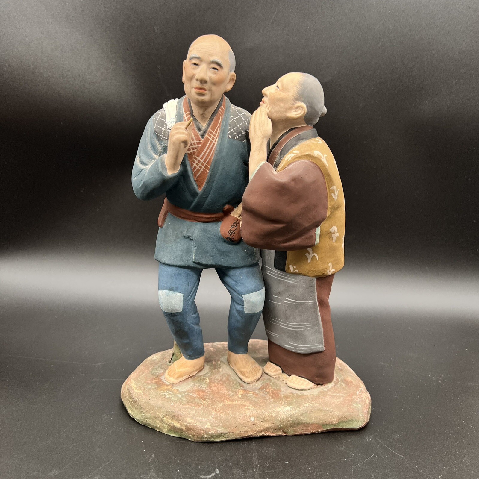 1940s-50s Japanese "Mudmen"/10" tall/Figurine/Pottery/Two Men/made in Japan