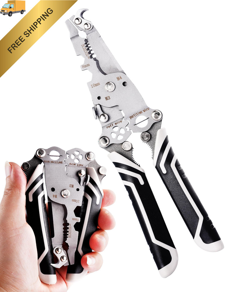 18 In 1 Foldable Ｗire Stripper Crimper, Multifunctional Folding Wire Black