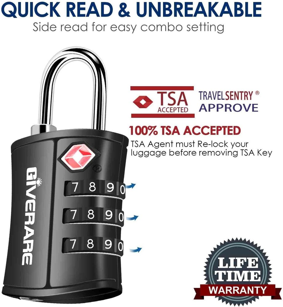 4 Pack TSA Approved Luggage Locks 3 Digit Combination Padlocks Black