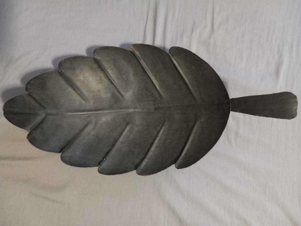 Three Footed Metal Leaf Table Tray or Fruit Bowl, 14" long w/ stem