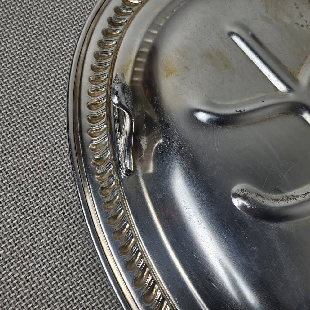 Silver Plate Meat Serving Tray Tree Design Ornate Edge 16" x 11"